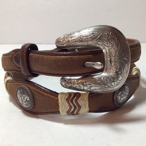 Tony Lama Leather Scalloped Concho Western Belt